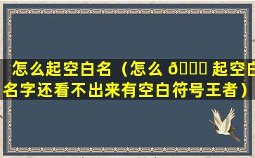 怎么起空白名（怎么 🐒 起空白名字还看不出来有空白符号王者）